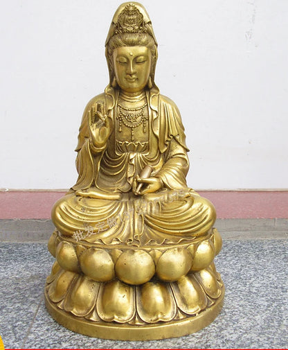 A SET 3p-large HOME SHOP Temple Lobby  efficacious Protection GOOD luck Lotus Guanyin ksitigarbha Sakyamuni Buddha brass statue