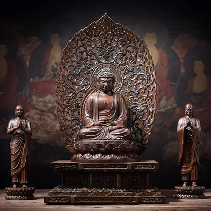 A SET # GOOD figure of Buddha HOME temple Shrine Protection # Tantra Buddhism Amitabha Sakyamuni Buddha Anan gaye Bronze statue