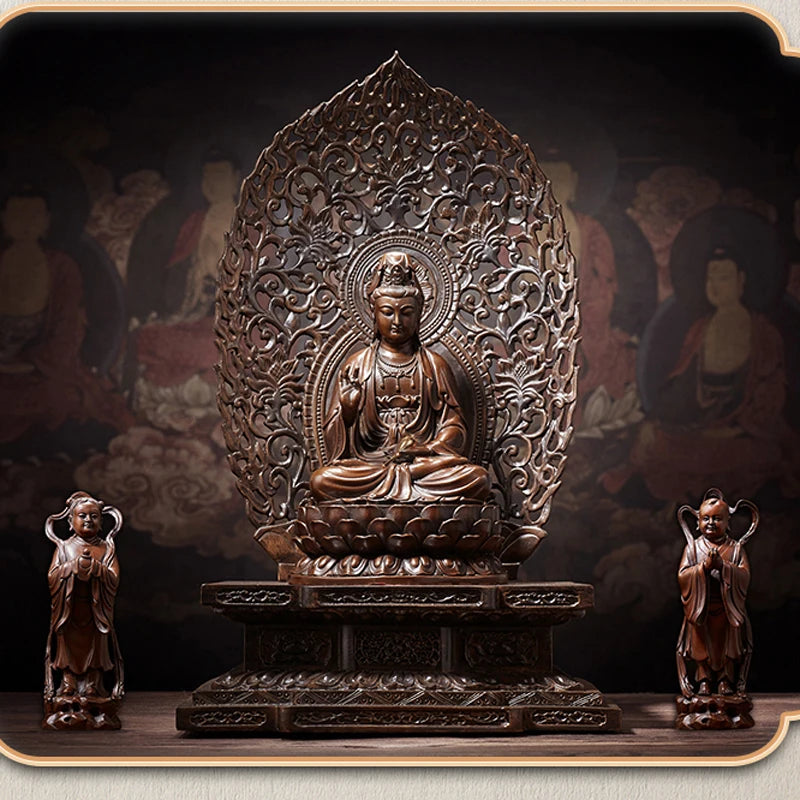 A SET GOOD figure of Buddha HOME temple Shrine Protection Tantra Buddhism Guanyin bodhisattva Buddha JIN TONG YUNV Bronze statue