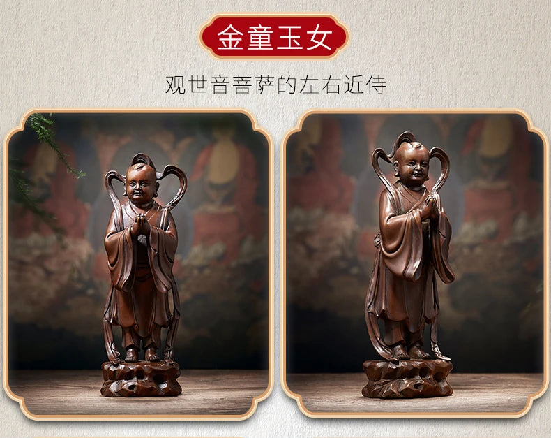 A SET GOOD figure of Buddha HOME temple Shrine Protection Tantra Buddhism Guanyin bodhisattva Buddha JIN TONG YUNV Bronze statue