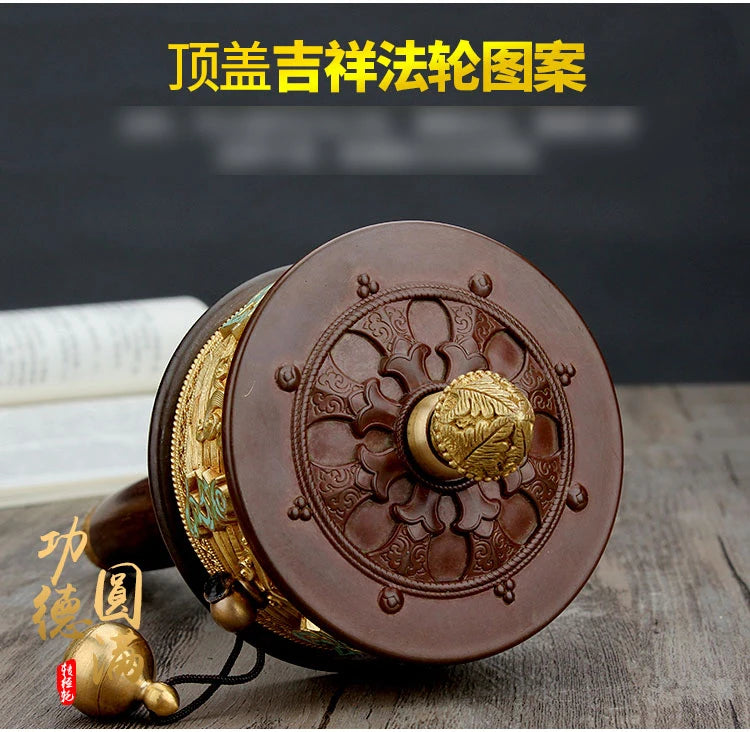 A SET & HOME protection high grade Buddhism recite chant scriptures Mantra Turning Scripture prayer wheel + copper flower base