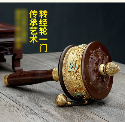 A SET & HOME protection high grade Buddhism recite chant scriptures Mantra Turning Scripture prayer wheel + copper flower base