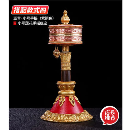 A SET HOME protection high grade Tibet temple Buddhism TOP recite chant scriptures Mantra Turning Scripture prayer wheel + base