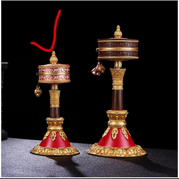 A SET HOME protection high grade Tibet temple Buddhism TOP recite chant scriptures Mantra Turning Scripture prayer wheel + base