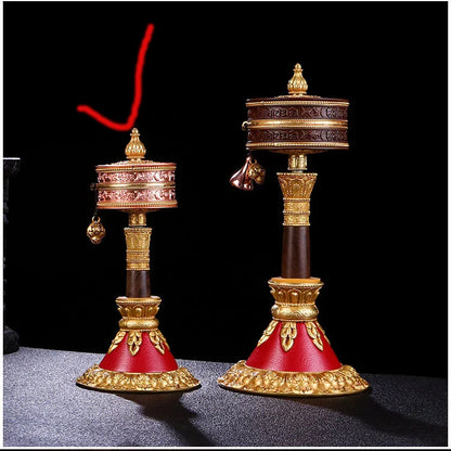 A SET HOME protection high grade Tibet temple Buddhism TOP recite chant scriptures Mantra Turning Scripture prayer wheel + base