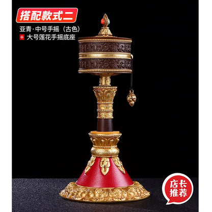 A SET HOME protection high grade Tibet temple Buddhism TOP recite chant scriptures Mantra Turning Scripture prayer wheel + base