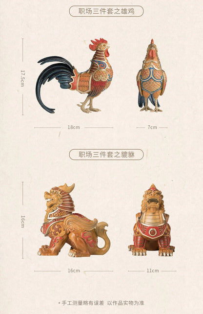 A Set 3P Good luck God of victory Dragon PI XIU high grade Spiritual ART home Company bring wealth money mascot brass Ornament
