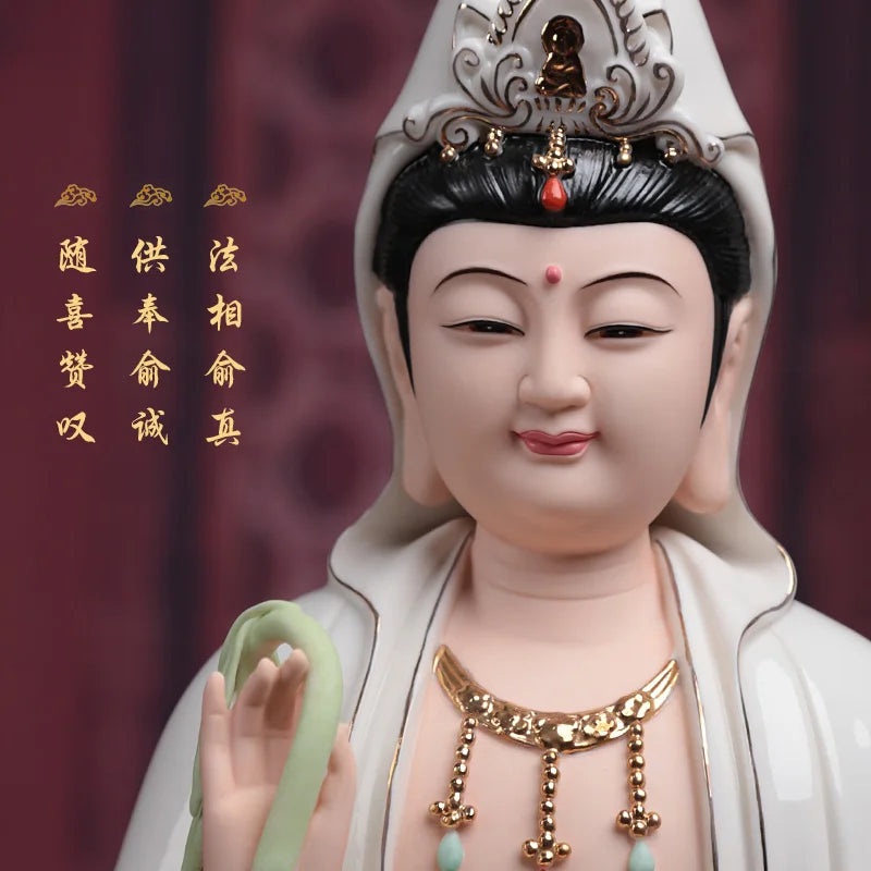 A Set 3PCS Asia high grade GOOD Porcelain Guan yin bodhisattva TONG ZI Buddha Sculpture statue Home efficacious Talisman 40CM L