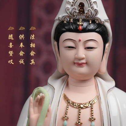 A Set 3PCS Asia high grade GOOD Porcelain Guan yin bodhisattva TONG ZI Buddha Sculpture statue Home efficacious Talisman 40CM L
