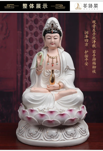 A Set 3PCS Asia high grade GOOD Porcelain Guan yin bodhisattva TONG ZI Buddha Sculpture statue Home efficacious Talisman 40CM L