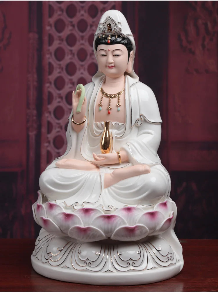 A Set 3PCS Asia high grade GOOD Porcelain Guan yin bodhisattva TONG ZI Buddha Sculpture statue Home efficacious Talisman 40CM L