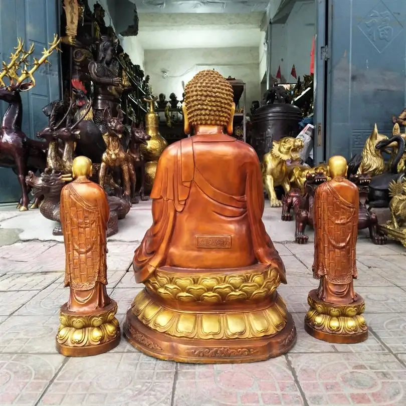 A Set Huge figure of Buddha HOME temple Shrine Protection # Tantra Buddhism Amitabha Sakyamuni Buddha Anan gaye Bronze statue