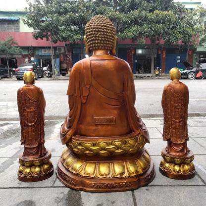 A Set Huge figure of Buddha HOME temple Shrine Protection # Tantra Buddhism Amitabha Sakyamuni Buddha Anan gaye Bronze statue