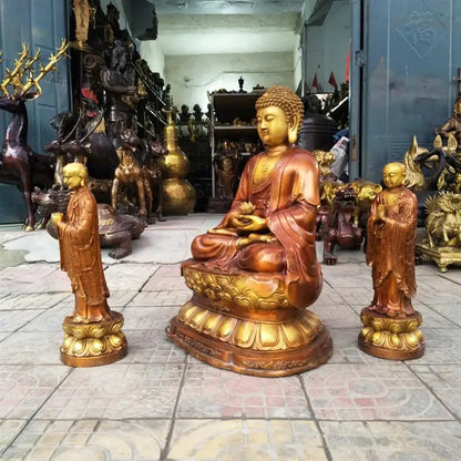 A Set Huge figure of Buddha HOME temple Shrine Protection # Tantra Buddhism Amitabha Sakyamuni Buddha Anan gaye Bronze statue