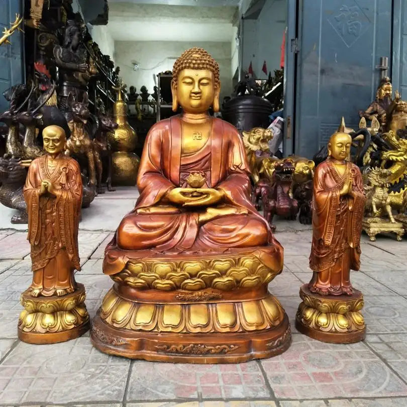 A Set Huge figure of Buddha HOME temple Shrine Protection # Tantra Buddhism Amitabha Sakyamuni Buddha Anan gaye Bronze statue