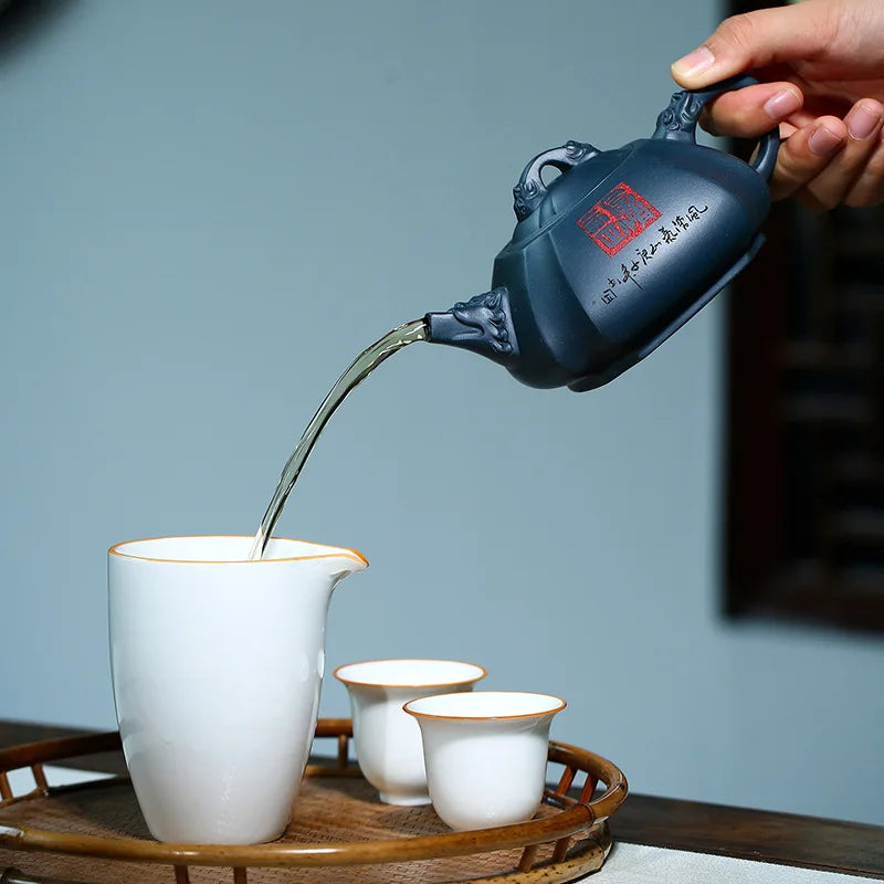 A Stone Scoop Carved With Dragon Rhyme in a Famous Purple Clay Teapot in Tianqing Clay Yixing Handmade Pot Kung-Fu Teaware Purp
