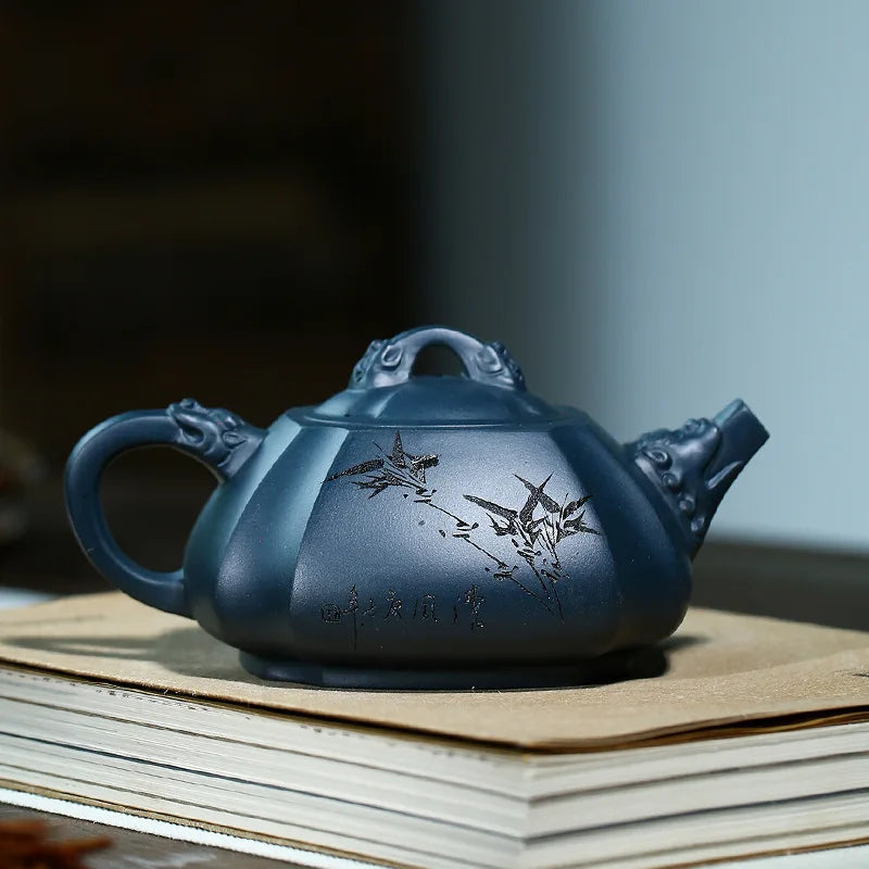 A Stone Scoop Carved With Dragon Rhyme in a Famous Purple Clay Teapot in Tianqing Clay Yixing Handmade Pot Kung-Fu Teaware Purp