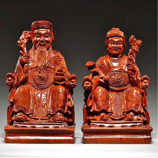 A pair 2P Aisa Wood carving TU DI GONG PU God of wealth buddha statue bless safety healthy thriving business Money Good luck