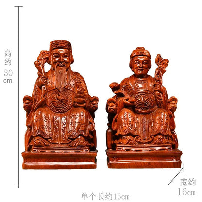 A pair 2P Aisa Wood carving TU DI GONG PU God of wealth buddha statue bless safety healthy thriving business Money Good luck