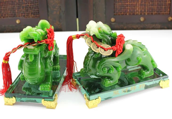 A pair 2PCS Home store Company SHOP talisman Bring wealth money GOOD LUCK Dragon PI XIU jade resin FENG SHUI decor ART Statue