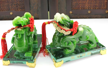 A pair 2PCS Home store Company SHOP talisman Bring wealth money GOOD LUCK Dragon PI XIU jade resin FENG SHUI decor ART Statue