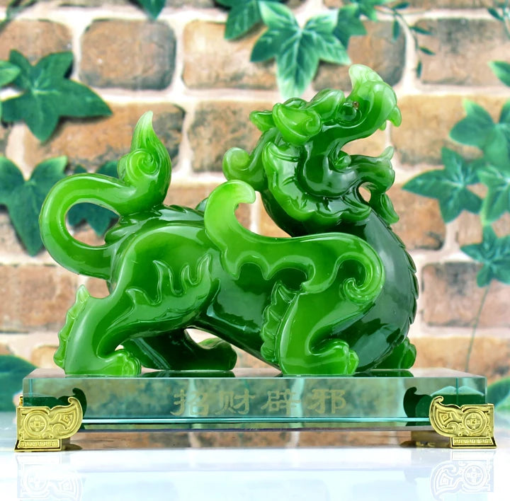 A pair 2PCS Home store Company SHOP talisman Bring wealth money GOOD LUCK Dragon PI XIU jade resin FENG SHUI decor ART Statue