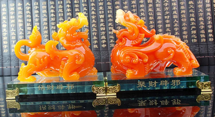 A pair 2PCS Home store Company SHOP talisman Bring wealth money GOOD LUCK Dragon PI XIU jade resin FENG SHUI decor ART Statue