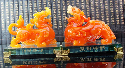 A pair 2PCS Home store Company SHOP talisman Bring wealth money GOOD LUCK Dragon PI XIU jade resin FENG SHUI decor ART Statue