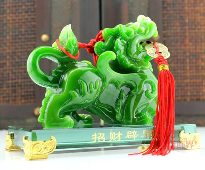A pair 2PCS Home store Company SHOP talisman Bring wealth money GOOD LUCK Dragon PI XIU jade resin FENG SHUI decor ART Statue
