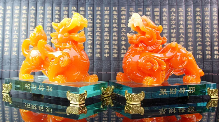 A pair 2PCS Home store Company SHOP talisman Bring wealth money GOOD LUCK Dragon PI XIU jade resin FENG SHUI decor ART Statue