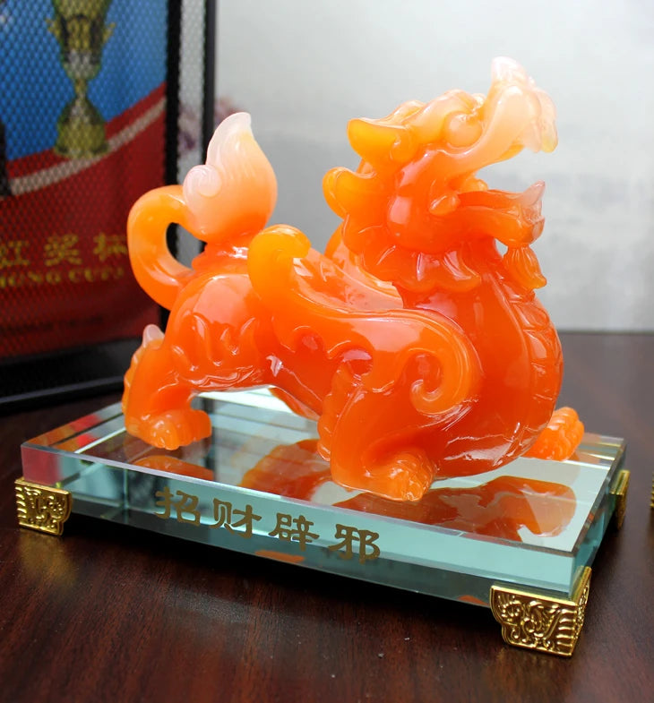 A pair 2PCS Home store Company SHOP talisman Bring wealth money GOOD LUCK Dragon PI XIU jade resin FENG SHUI decor ART Statue