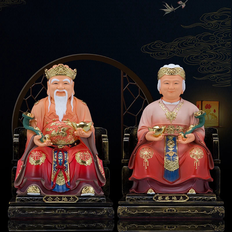 A pair 2pcs Southeast Asia home High grade Buddha statue thriving business Money Good luck CAI SHEN TU DI GONG PO God of wealth