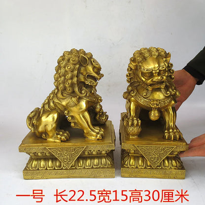 A pair 30CM LARGE HOME shop office Lobby efficacious talisman thriving business money GOOD Luck brass lions FENG SHUI art statue