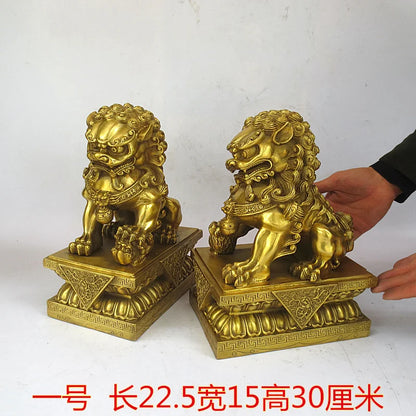 A pair 30CM LARGE HOME shop office Lobby efficacious talisman thriving business money GOOD Luck brass lions FENG SHUI art statue