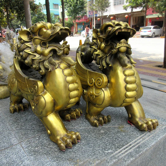 A pair 50cm large Huge home Porch lobby efficacious Protection Mascot thriving business GOOD LUCK dragon PI XIU FENG SHUI statue