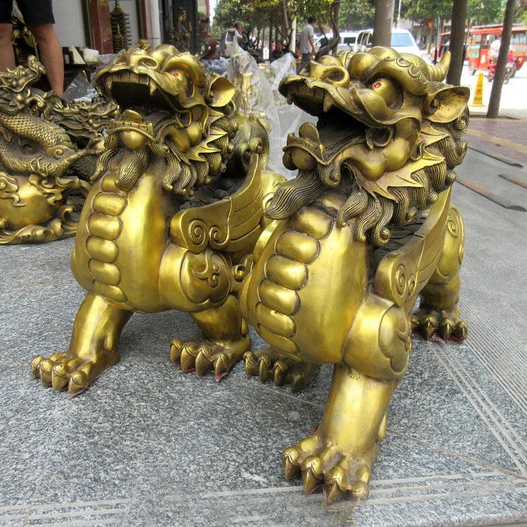 A pair 50cm large Huge home Porch lobby efficacious Protection Mascot thriving business GOOD LUCK dragon PI XIU FENG SHUI statue