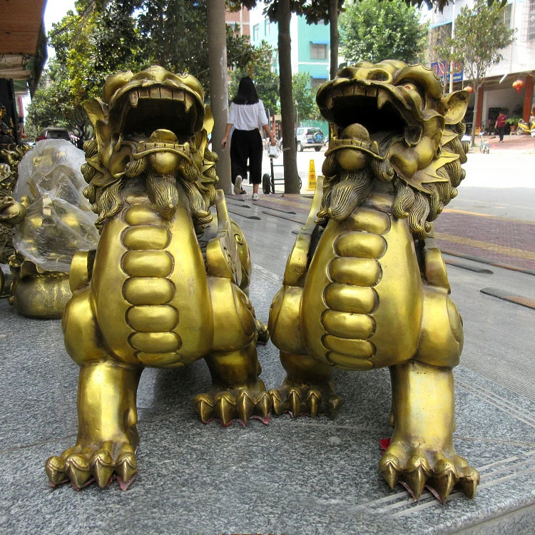 A pair 50cm large Huge home Porch lobby efficacious Protection Mascot thriving business GOOD LUCK dragon PI XIU FENG SHUI statue