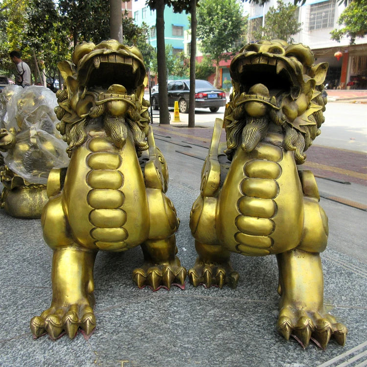 A pair 50cm large Huge home Porch lobby efficacious Protection Mascot thriving business GOOD LUCK dragon PI XIU FENG SHUI statue