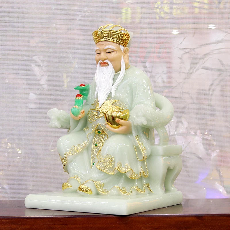 A pair Asia Company home shop thriving business Money Good luck TU DI GONG PO God of wealth jade buddha Sculpture statue