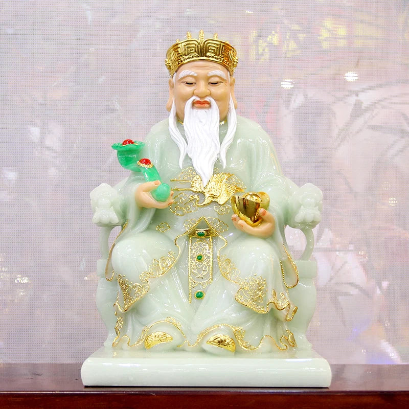 A pair Asia Company home shop thriving business Money Good luck TU DI GONG PO God of wealth jade buddha Sculpture statue