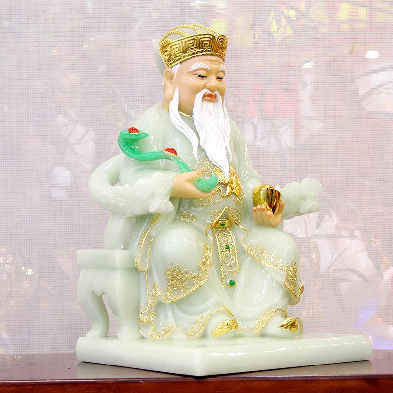 A pair Asia Company home shop thriving business Money Good luck TU DI GONG PO God of wealth jade buddha Sculpture statue