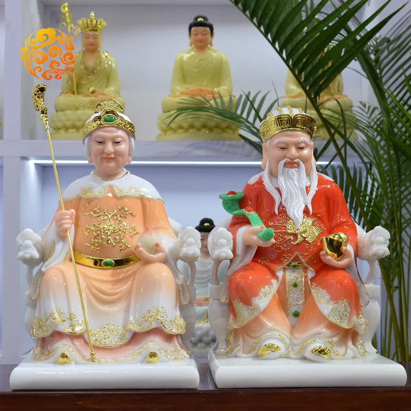 A pair Asia Company home shop thriving business Money Good luck TU DI GONG PO God of wealth jade buddha Sculpture statue