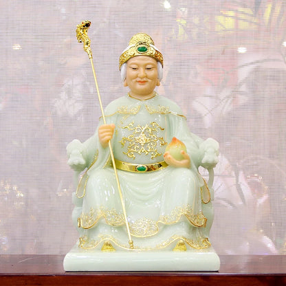 A pair Asia Company home shop thriving business Money Good luck TU DI GONG PO God of wealth jade buddha Sculpture statue