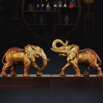 A pair Company home Porch lobby thriving business Solicit wealth money Good luck Elephants brass Sculpture ART Ornament