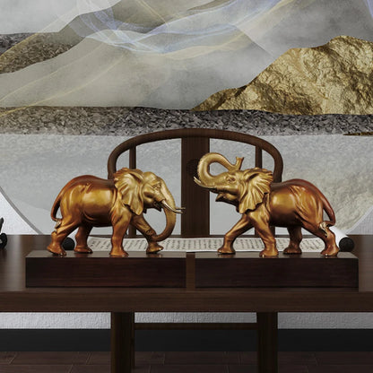 A pair Company home Porch lobby thriving business Solicit wealth money Good luck Elephants brass Sculpture ART Ornament