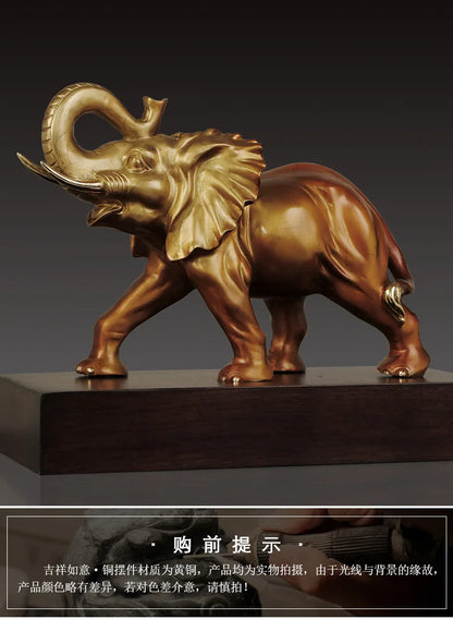A pair Company home Porch lobby thriving business Solicit wealth money Good luck Elephants brass Sculpture ART Ornament