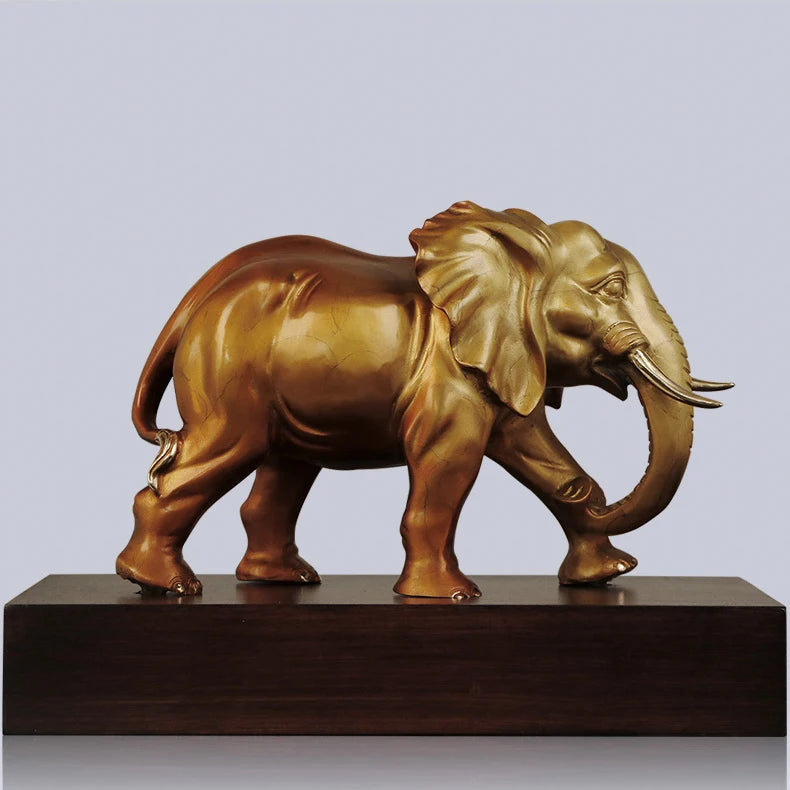 A pair Company home Porch lobby thriving business Solicit wealth money Good luck Elephants brass Sculpture ART Ornament