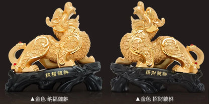 A pair # GOOD office homeTalisman Protection Money Drawing 3D Propitious gold PI XIU Sculpture FENG SHUI art statue