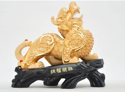 A pair # GOOD office homeTalisman Protection Money Drawing 3D Propitious gold PI XIU Sculpture FENG SHUI art statue