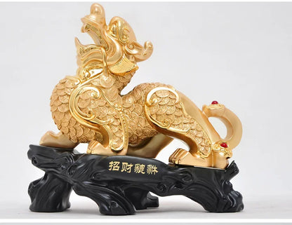 A pair # GOOD office homeTalisman Protection Money Drawing 3D Propitious gold PI XIU Sculpture FENG SHUI art statue